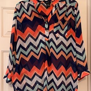 Beautiful Chevron Multi colored sheer top size medium